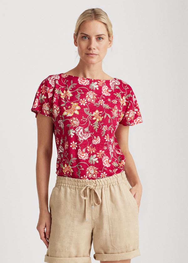 Women's Ralph Lauren Floral Flutter-Sleeve T Shirts | 861529VUW